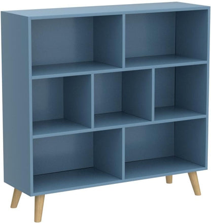 IOTXY Wooden Open Shelf Bookcase - 3-Tier Floor Standing Display Cabinet Rack with Legs, 7 Cubes