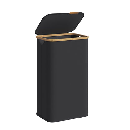 SONGMICS Laundry Hamper, Laundry Basket with Lid, Foldable Storage Basket, Bamboo Frame, for