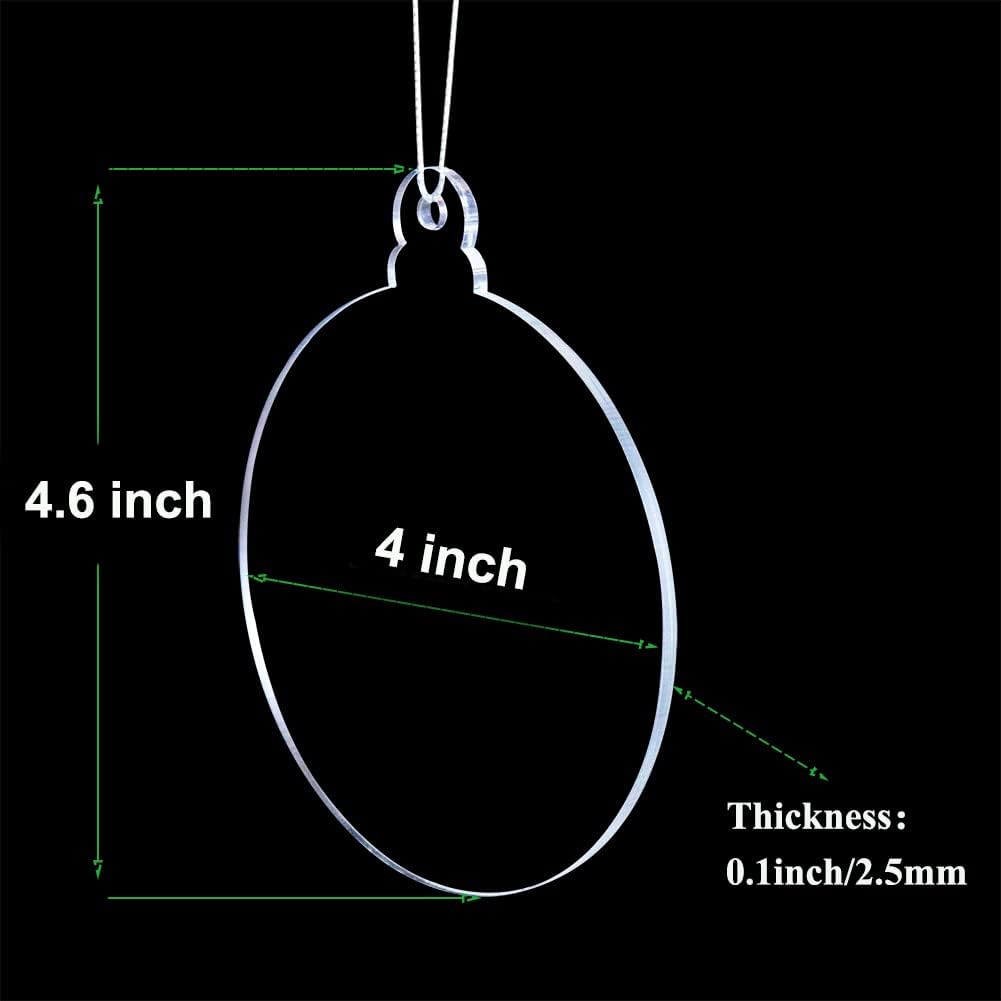 20Pcs 4 Inch Clear Acrylic Christmas Ornaments - DIY Craft Hanging Ornaments for Christmas Tree