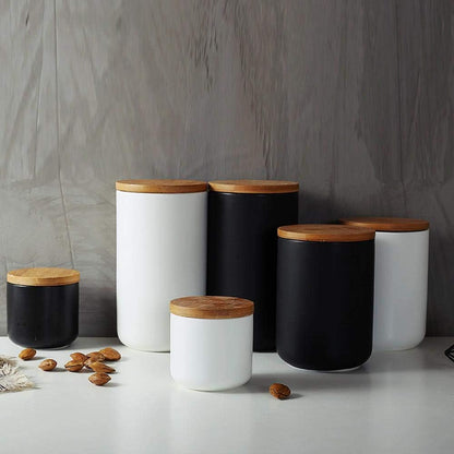 Ceramic Food Storage Jar Canister Modern Design Food Canisters with Airtight Seal Bamboo Lid, Loose