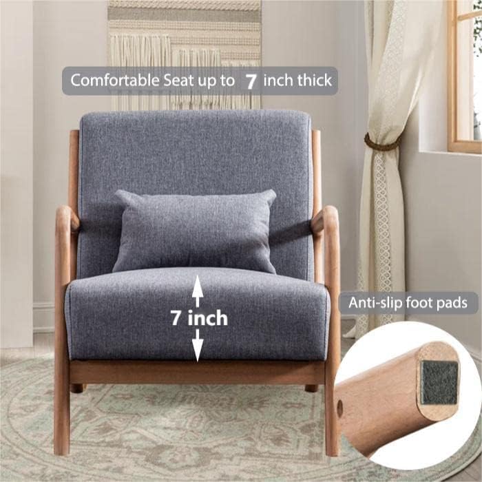 INZOY Mid-Century Modern Accent Chair Set of 2, Dark Grey Living Room Chairs with Waist Cushion
