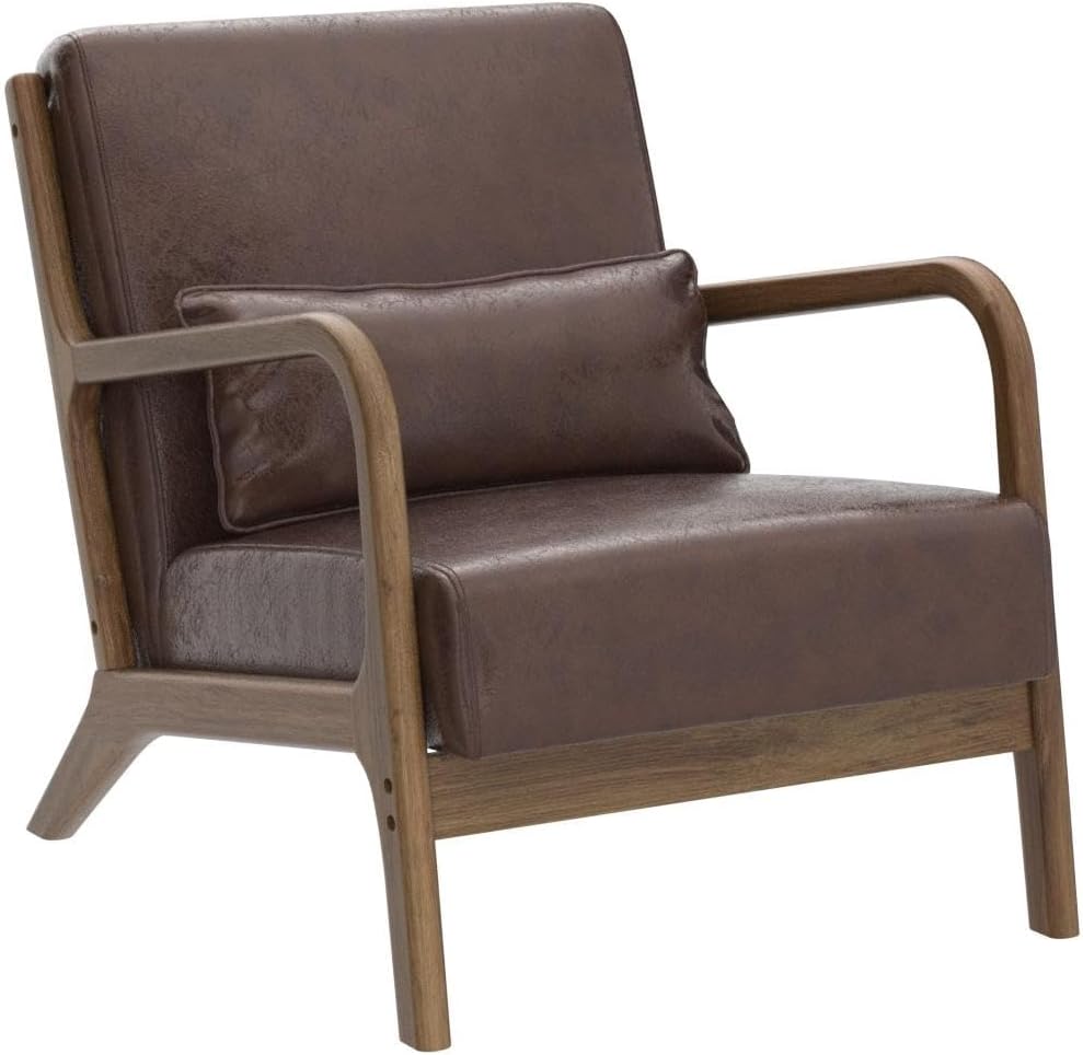 Glitzhome 2 Set Mid Century Coffee Accent Armchair, Single Reading Armchair PU Leather Lounge Chair