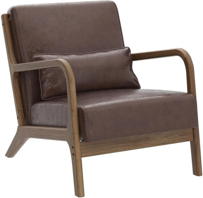 Glitzhome 2 Set Mid Century Coffee Accent Armchair, Single Reading Armchair PU Leather Lounge Chair