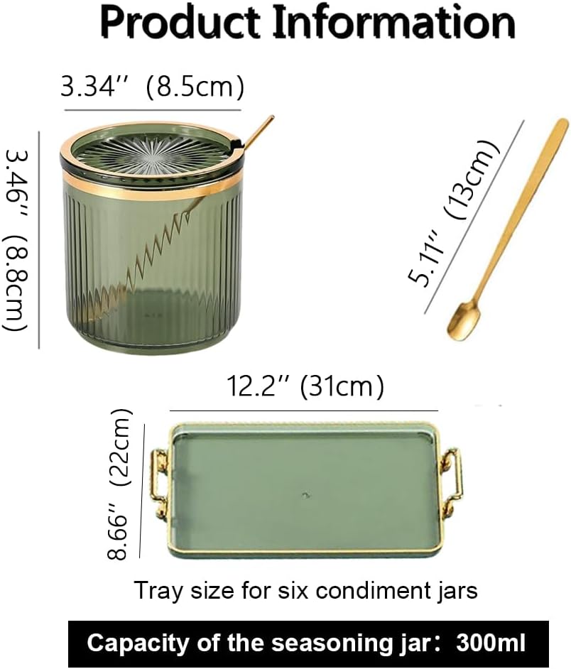 Acrylic Condiment Spice Jars,Condiment Spice Box With Lids and Spoons and Tray,Clear Plastic