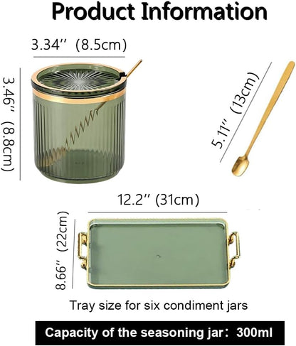 Acrylic Condiment Spice Jars,Condiment Spice Box With Lids and Spoons and Tray,Clear Plastic