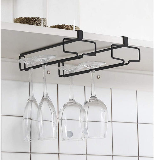 LINFIDITE Wine Glass Holder 2PCS Stemware Rack Hanger Under Cabinet Wine Glass Rack Kitchen Hanging