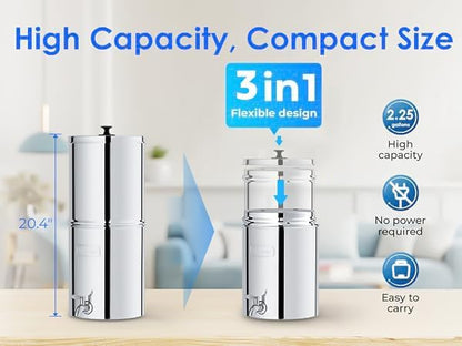 Waterdrop Gravity-fed Water Filter System, NSF/ANSI 42&372 Standard, Reduces Fluoride and up to 99%