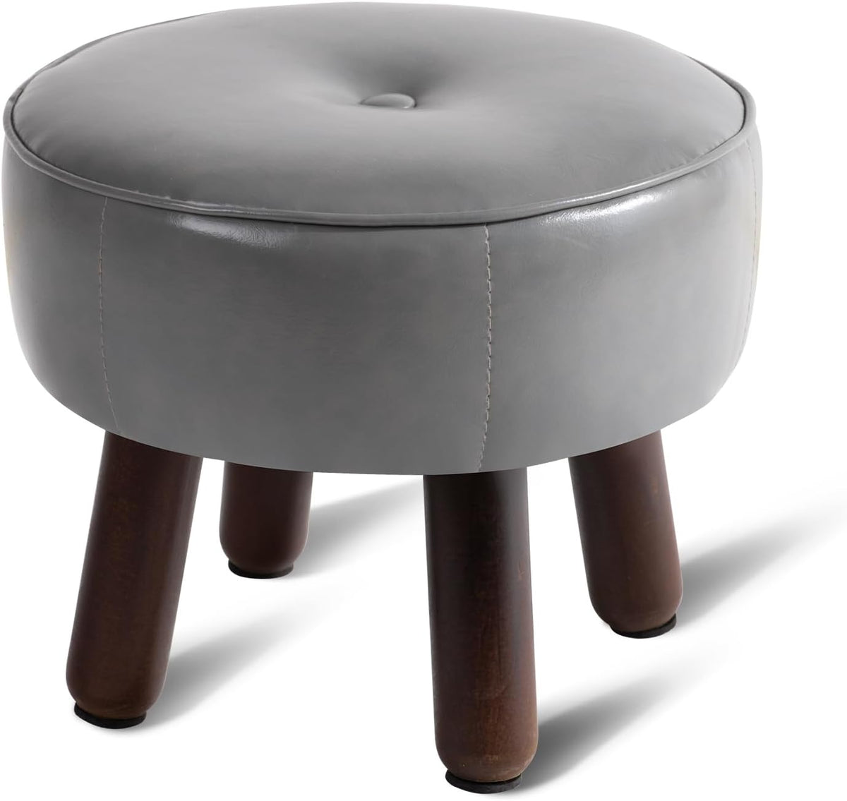 Ottoman, Small Foot Stool, Round Leather Pouf Ottoman, 13''L x 13''W x 10.2''H Foot Rest with