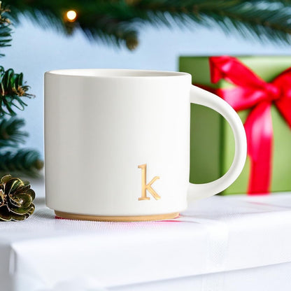COLLECTIVE HOME - Monogram Ceramic Mugs, 15 oz Golden Initial Coffee Cups, Elegant Alphabet Tea