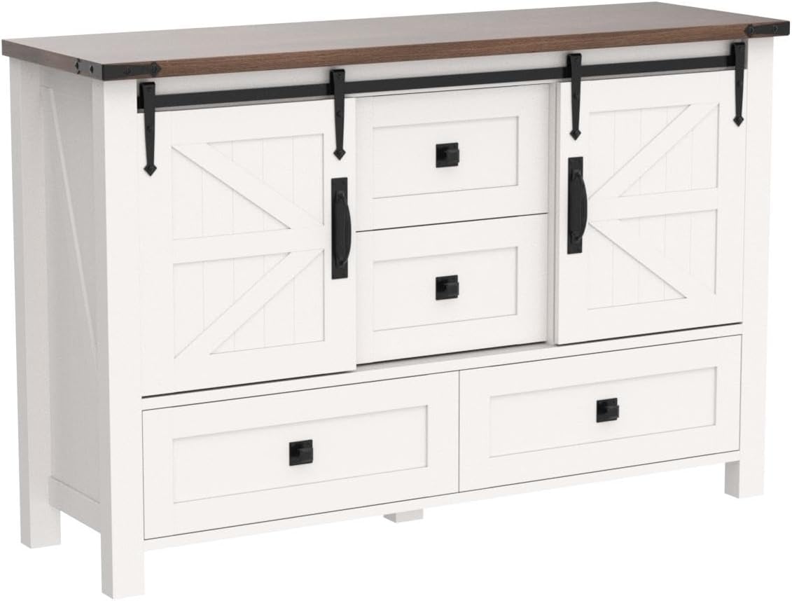 T4TREAM Farmhouse Dresser for Bedroom w/4 Drawers & Sliding Barn Doors, 48'' Wide Chest of Drawers
