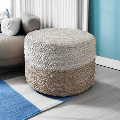 Jute Pouf Ottoman | Footrest Pouf | Hand Braided - Round Boho Pouffe - for Living Room, Bedroom