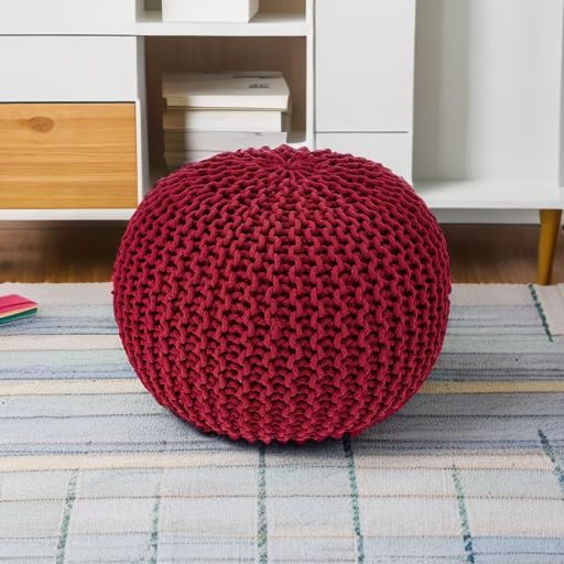 REDEARTH Round Pouf Ottoman - Hand Knitted Cable Boho Poof - Foot Stool Bean Bag - Home Décor