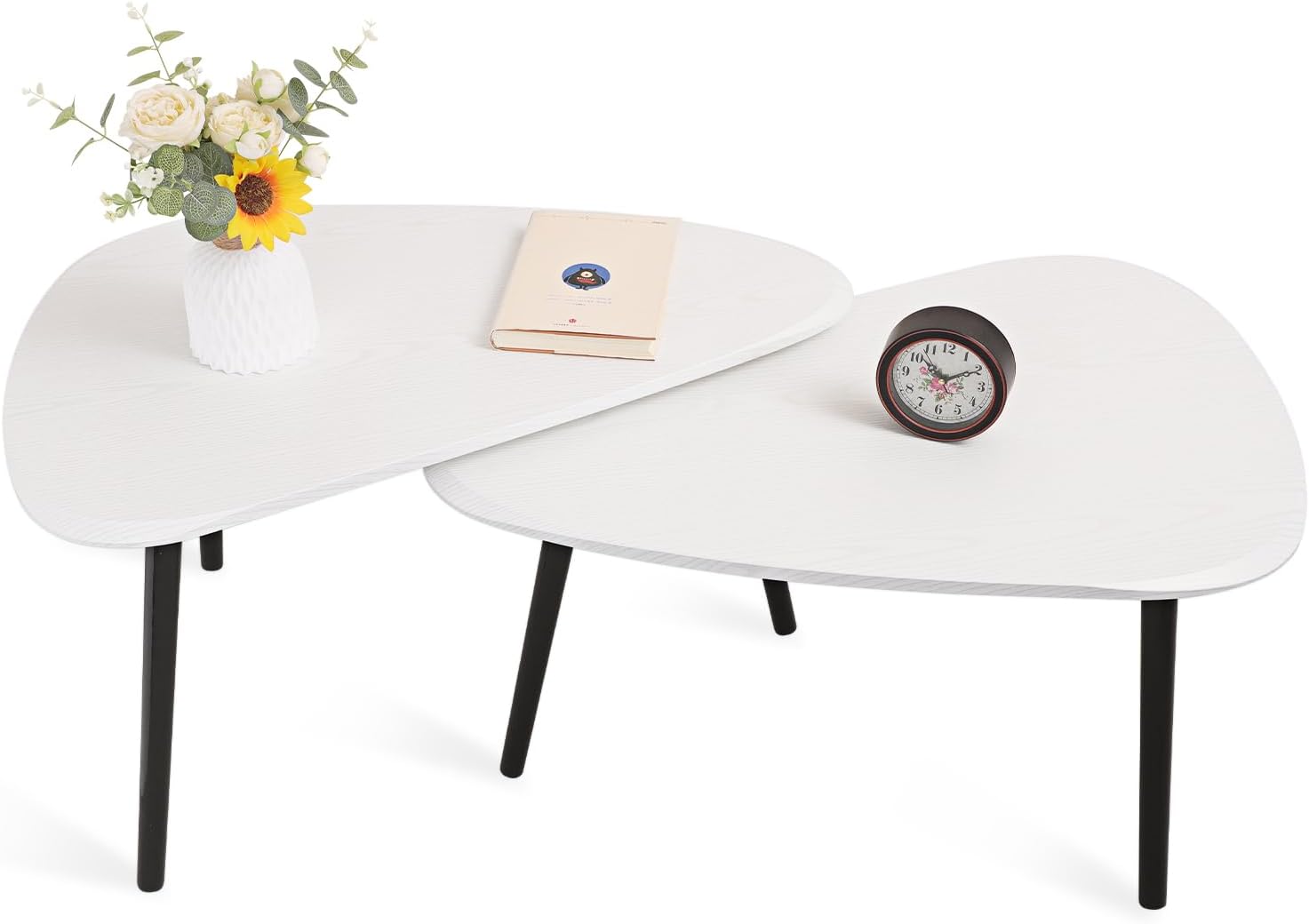 Nesting Triangle Coffee Table End Tables Set of 2 for Living Room Bedroom, Industrial Small