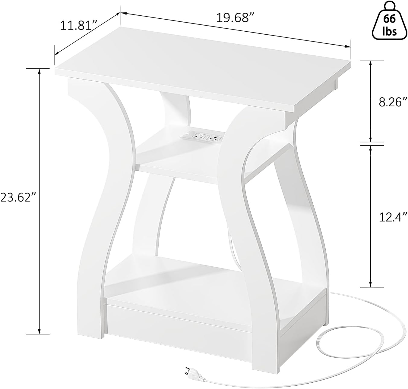 End Tables Living Room, White End Table with Charging Station,White Side Table, Nightstand for
