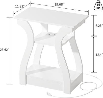 End Tables Living Room, White End Table with Charging Station,White Side Table, Nightstand for