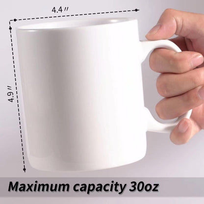 30oz Super Large Ceramic Coffee Mugs Large Handles Set of 2 (White)