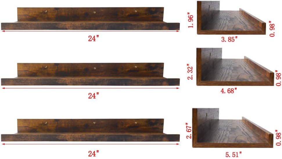 Giftgarden 24 Inch Floating Shelves Wall Mounted Set of 3, Rustic Large Wall Shelves Picture Ledge