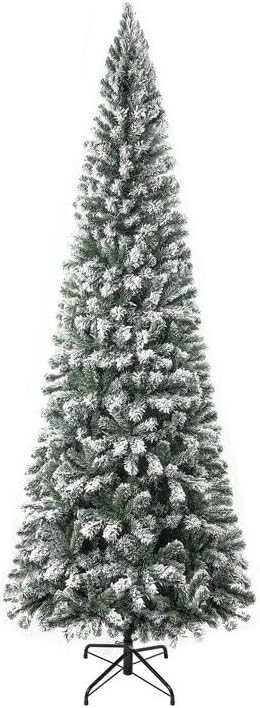 Naomi Home 7.5ft Slim Snow Flocked Christmas Tree with Lights,Realistic Frosted Skinny Pencil