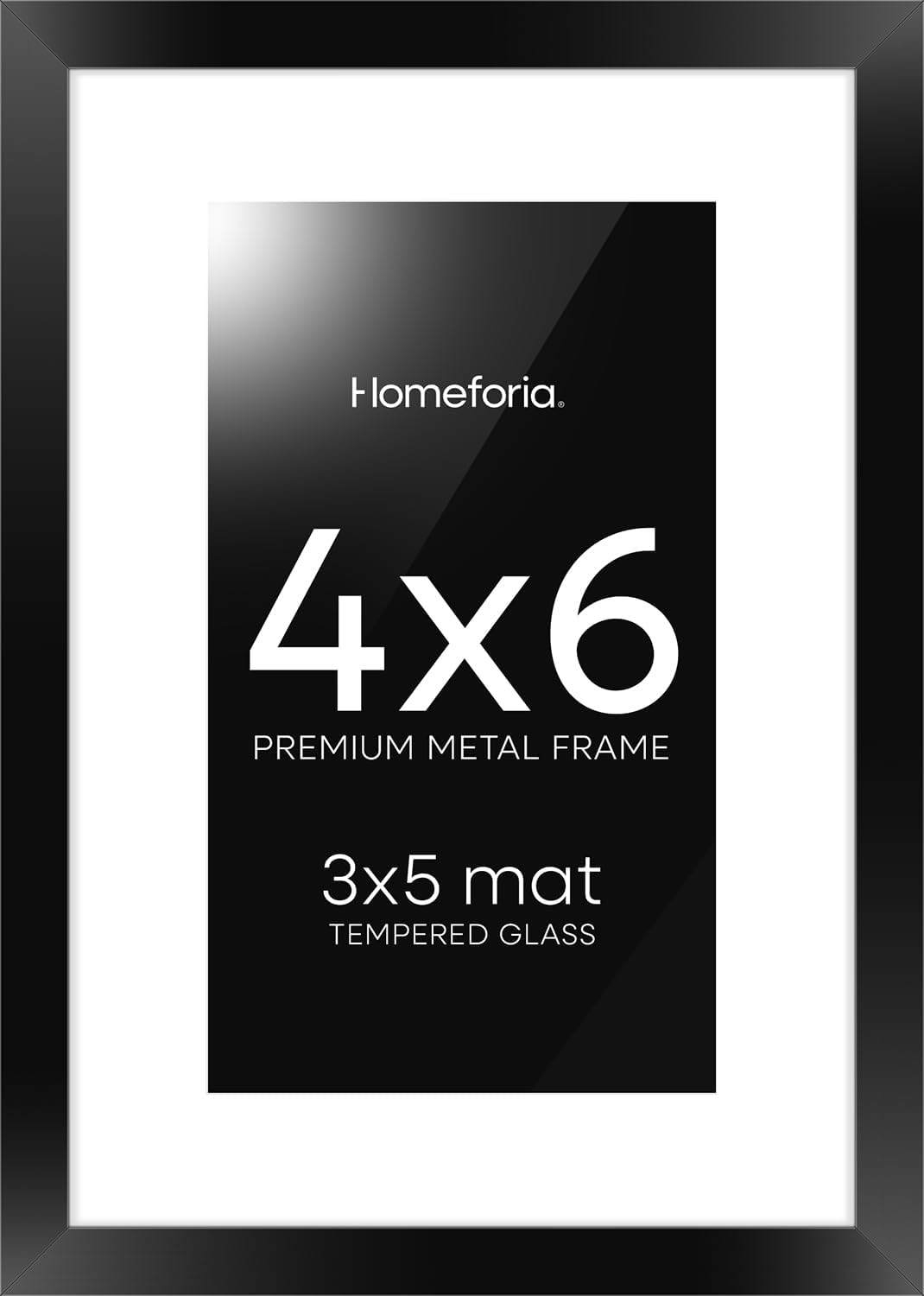 Homeforia 4x6 Picture Frame Black, High End Metal 4 x 6 Black Frames with Mat 3 x 5 for Art, 4x6