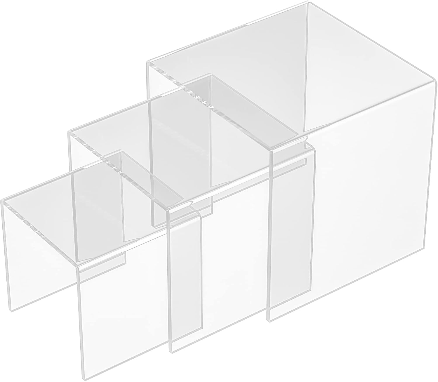 Square Acrylic Shelf Risers 3pcs, Acrylic Dessert Table Display Set, Clear Acrylic Showcase