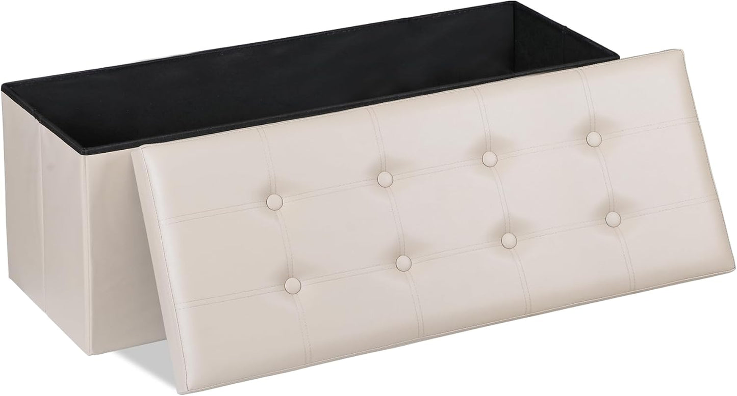 SUPER DEAL Folding Ottoman Bench with Storage, 43 Inch Padded Seat Footrest Shoes Bench for Bedroom