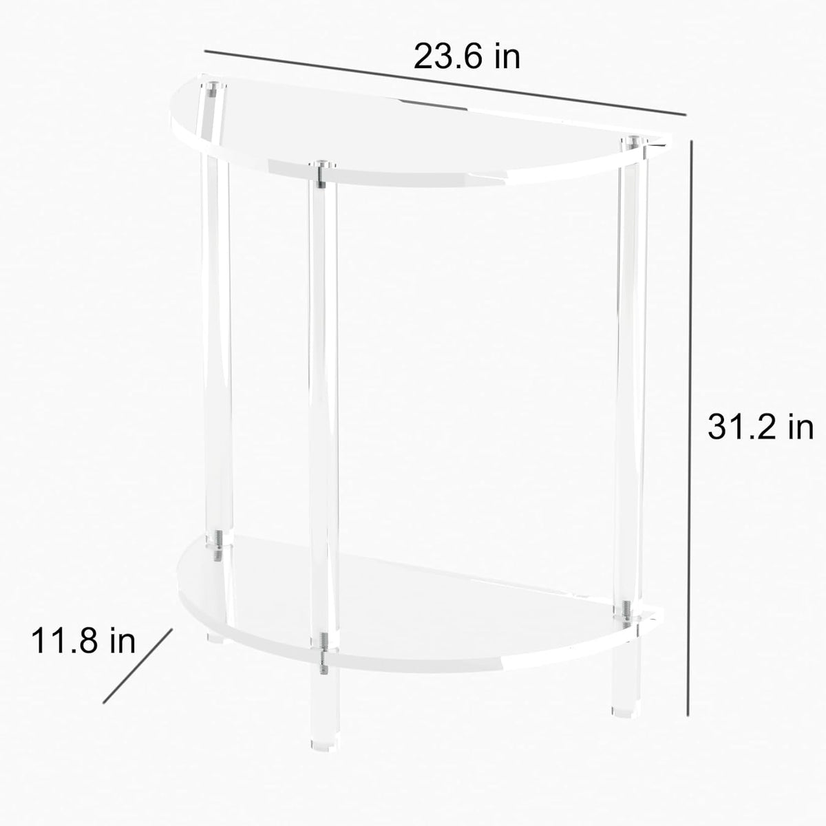 Acrylic Console Table 11.8" D x 23.6" W x 31.2" H, Half Round Console Table for Entryway, Sofa