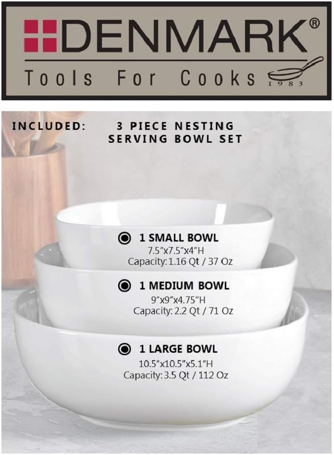 Denmark White Porcelain Chip Resistant Scratch Resistant Commercial Grade Serveware, 3 Piece