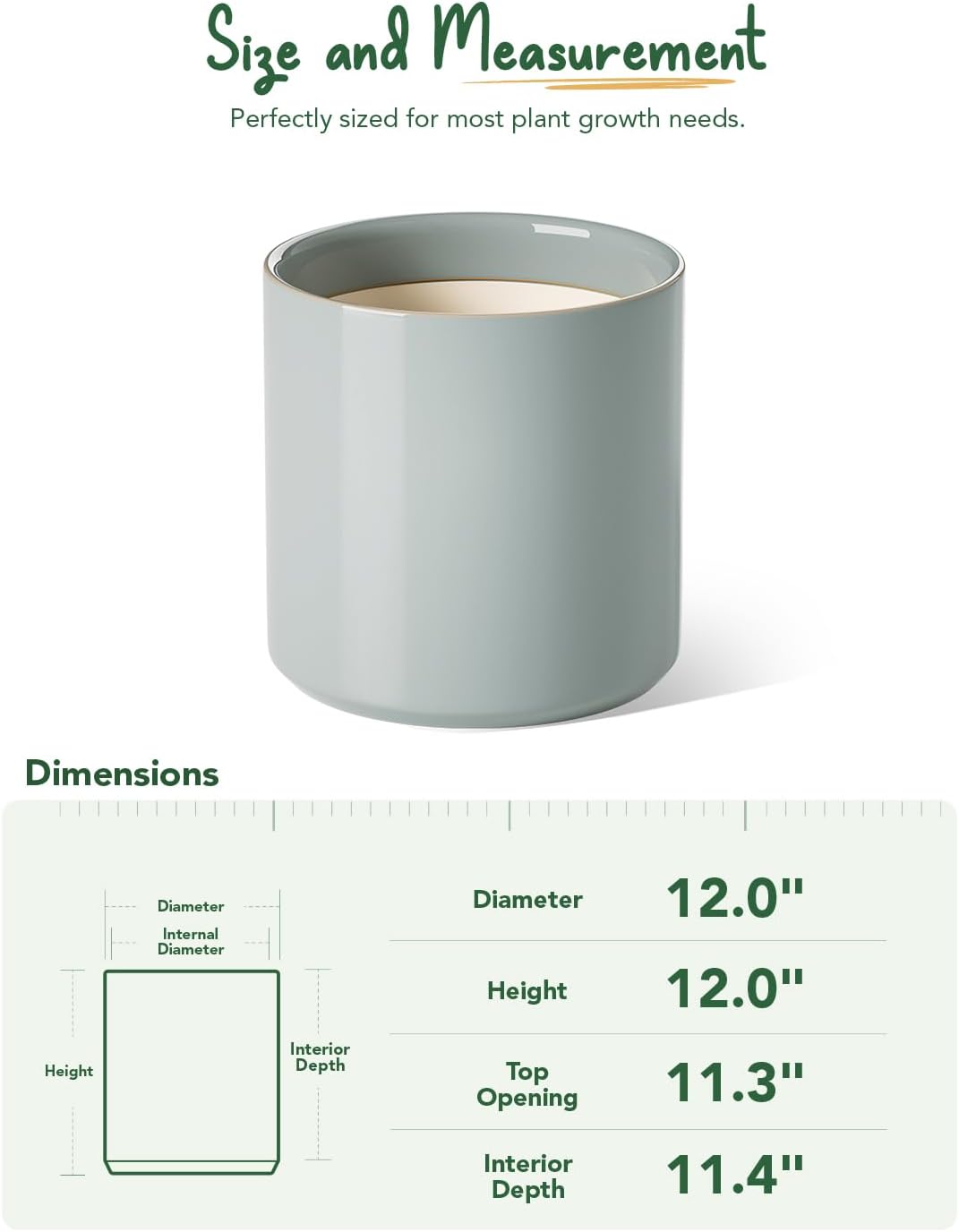 LE TAUCI 12 Inch Pots for Plants, Ceramic Large Plant Pot for Indoor Plants, Mid-Century Modern