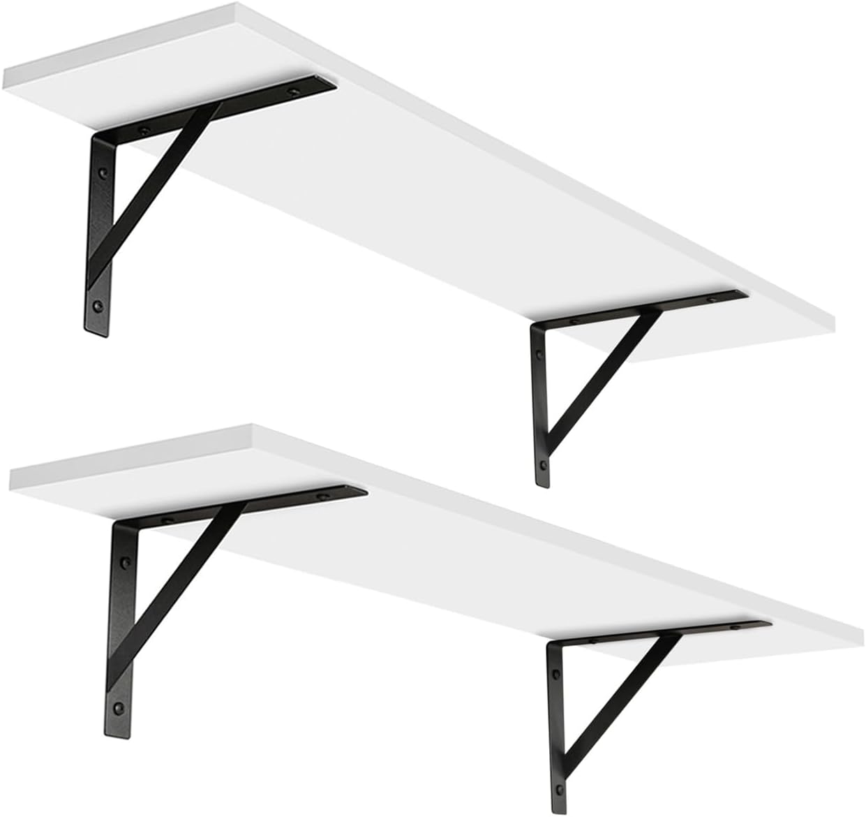 DINZI LVJ Long Wall Shelves, 24 Inch White Floating Shelves Set of 2, Easy-to-Install, Wall Storage