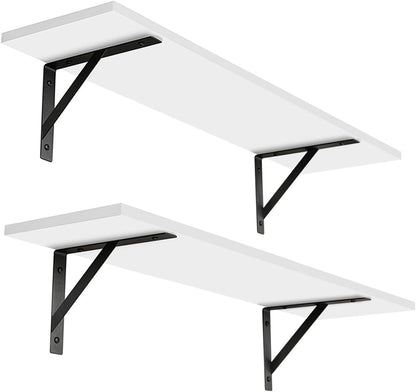 DINZI LVJ Long Wall Shelves, 24 Inch White Floating Shelves Set of 2, Easy-to-Install, Wall Storage