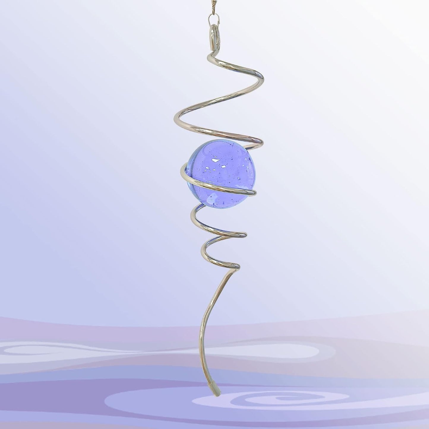 Gazing Ball Spiral Decorative Wind Spinner Sun Catcher 11inch Tail and 2 inch Glass Orb. Indoor