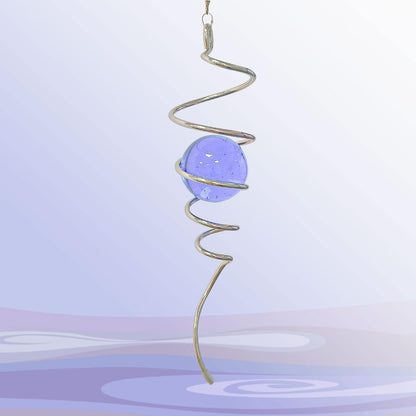 Gazing Ball Spiral Decorative Wind Spinner Sun Catcher 11inch Tail and 2 inch Glass Orb. Indoor