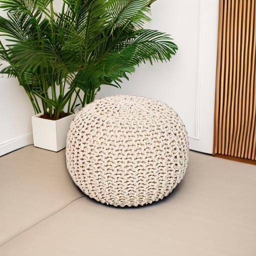 REDEARTH Round Pouf Ottoman - Cable Knitted Boho Poof - Home Décor Cord Pouffe Handmade Circular