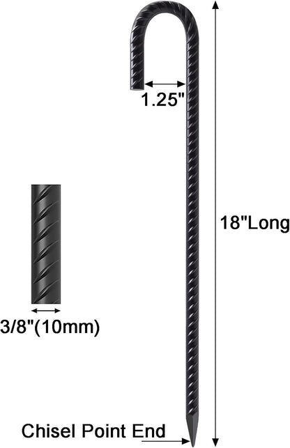 VVOKGO Rebar Stakes 18 Inch J Hook Heavy Duty Ground Anchors (32-Pack), 3/8" Diameter Metal Steel