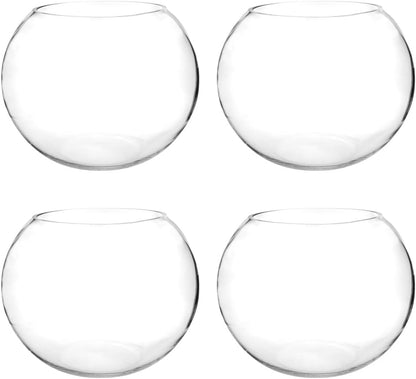 Craft And Party, Glass Bubble Vase, 6" Height x 8" Width, Set of 4 Glass Fish Bowl Vase, Bubble