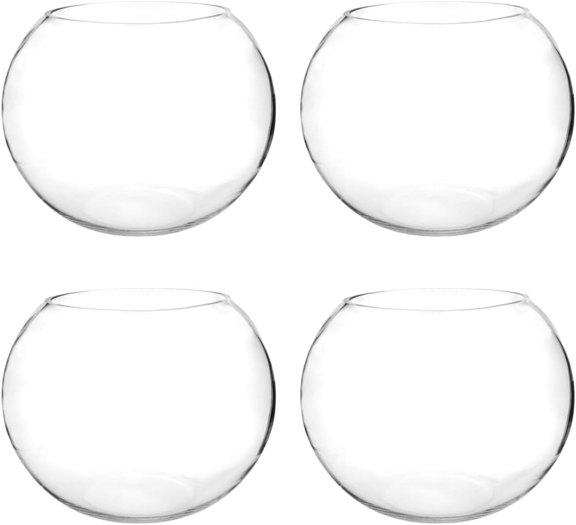 Craft And Party, Glass Bubble Vase, 8" Height x 10" Width, Set of 4 Glass Fish Bowl Vase, Bubble