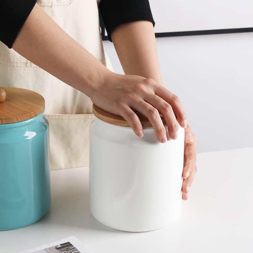 Sweejar Ceramic Kitchen Canisters, 58 FLOZ Porcelain Food Storage Jar with Airtight Seal Wooden