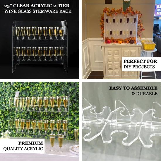 Tableclothsfactory Gold Mirror Finish 2-Tier Wine Glass Stemware Rack, 18 Champagne Flute Holder