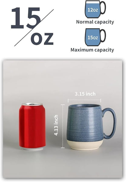 Hasense 15 Ounce Porcelain Coffee Mugs Set of 4 with Large Handle Perfect for Coffee, Tea, Milk