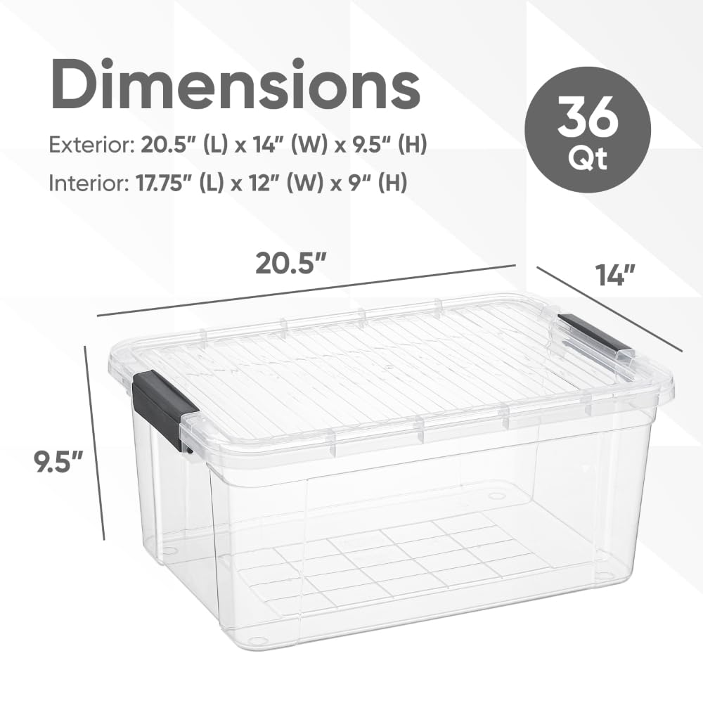 Superio Clear Storage Box with Lid, 36 Quart Plastic Container Bins for Organizing, Stackable