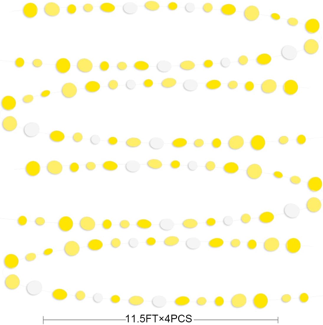 46 Ft Yellow White Circle Dots Garland Gradient Yellow Polka Dot Hanging Paper Streamer for Wedding
