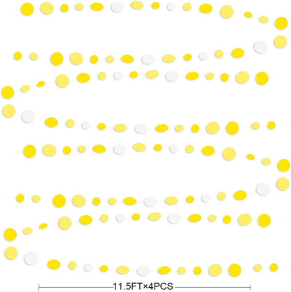 46 Ft Yellow White Circle Dots Garland Gradient Yellow Polka Dot Hanging Paper Streamer for Wedding