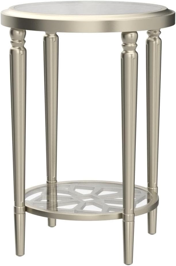 COSIEST Round Side Table, End Table Glass with Wood Frame, Champagne Gold Bedside Table with Modern