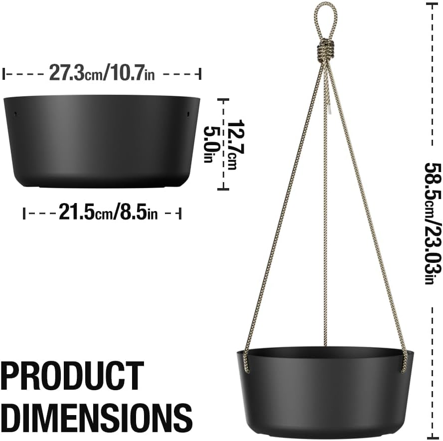10.7 Inch Hanging Planter for Outdoor Indoor Plants，2 Pack Hanging Flower Pots with Drain Holes for