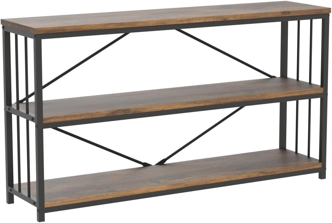 LVB Industrial Console Entryway Table, Metal Wood Rustic Sofa Table with Storage, Farmhouse 3 Tier