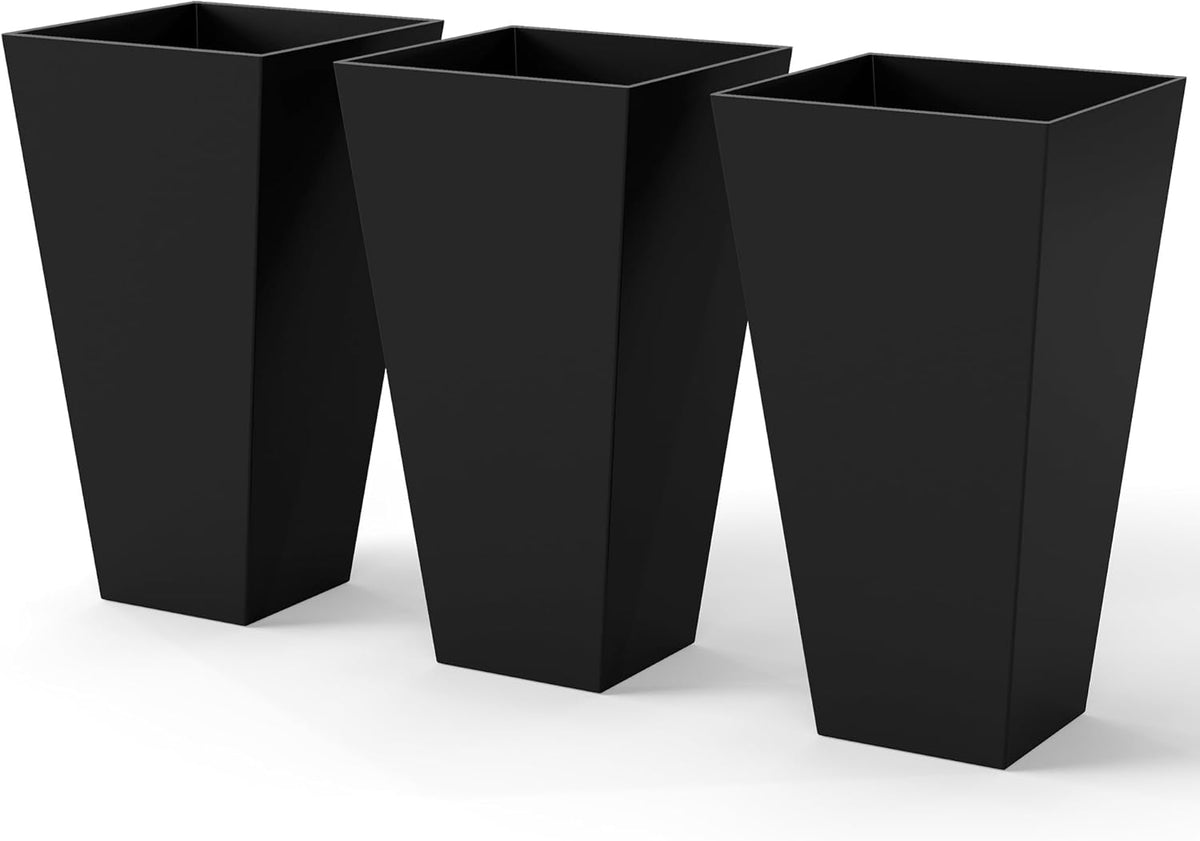Outsunny Tall Planters for Outdoor Plants Set of 3, 28 in Taper Planters with Drainage Holes