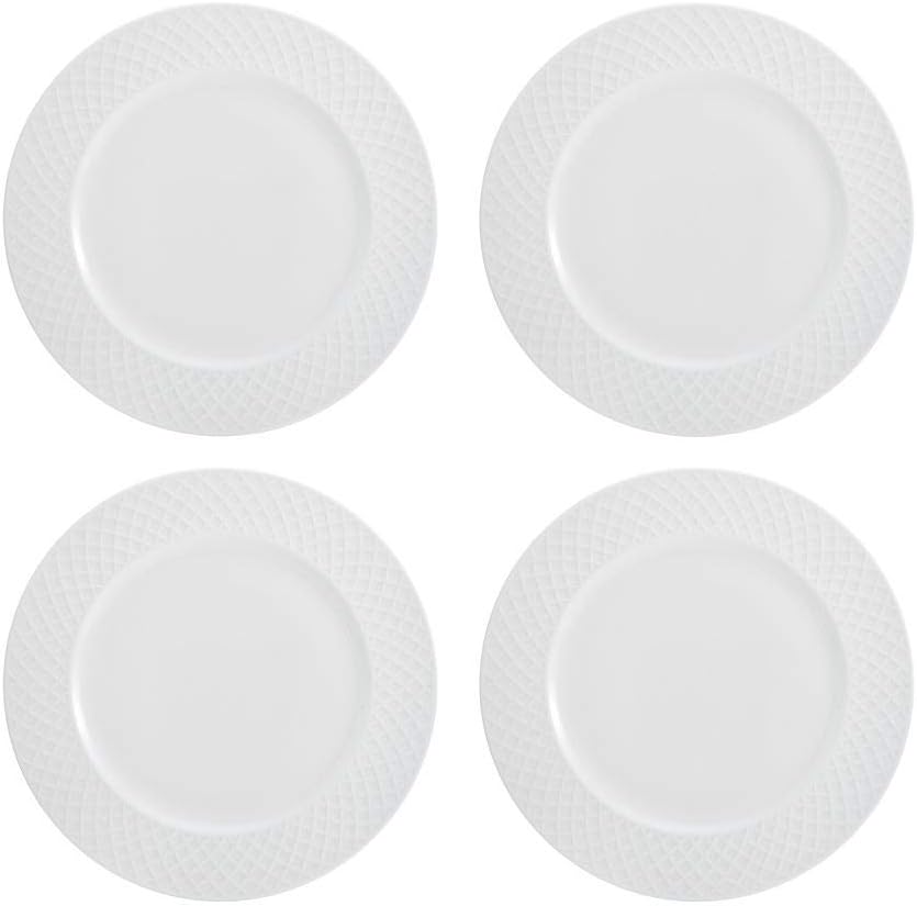 Mikasa Trellis Bone China 16-Piece Dinnerware Set, Service for 4, White Lightweight Porcelain with