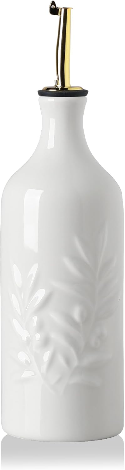 Sweejar Ceramic Olive Oil Dispenser Bottle 20 Oz Relief Opaque Oil Cruet Protects To Reduce