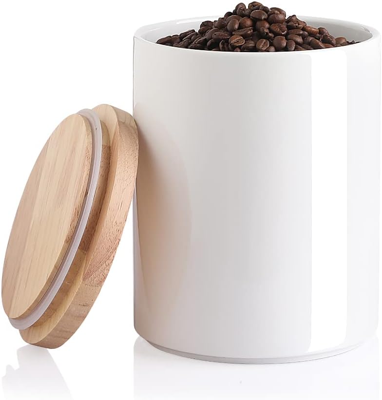 Sweejar Kitchen Canisters Ceramic Food Storage Jar, Stackable Containers with Airtight Seal Wooden