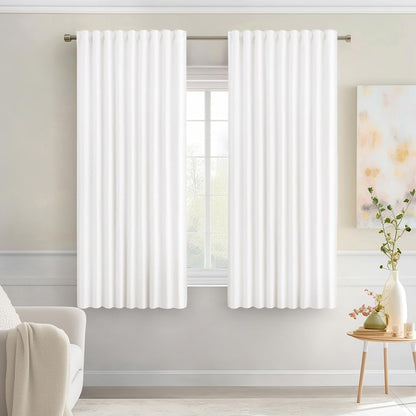 MIULEE Pure White Back Tab Light Blocking Curtains 63 Inch Length 2 Panels Set for Living Room